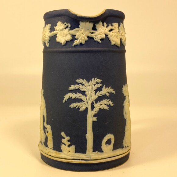 Antique WEDGWOOD Jasperware DEEP BLUE Pitcher 4" Tall 19th Century - Picture 2 of 8